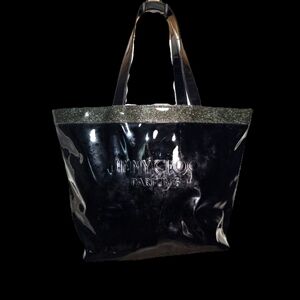 Jimmy Choo Shiny Black Water Resistant Tote Bag with Glittery Top Trim
